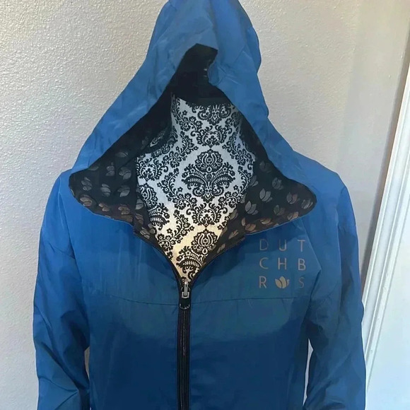 ✌️Dutch Bros reversible Rain Jacket Small Celestial Blue Zip up Waterproof Lined - Picture 4 of 14